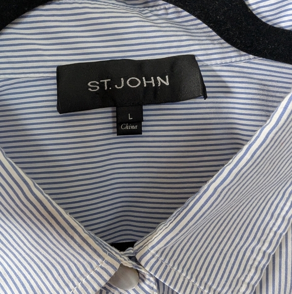 St. John White and Blue Button Down Shirt sz L - Picture 8 of 11